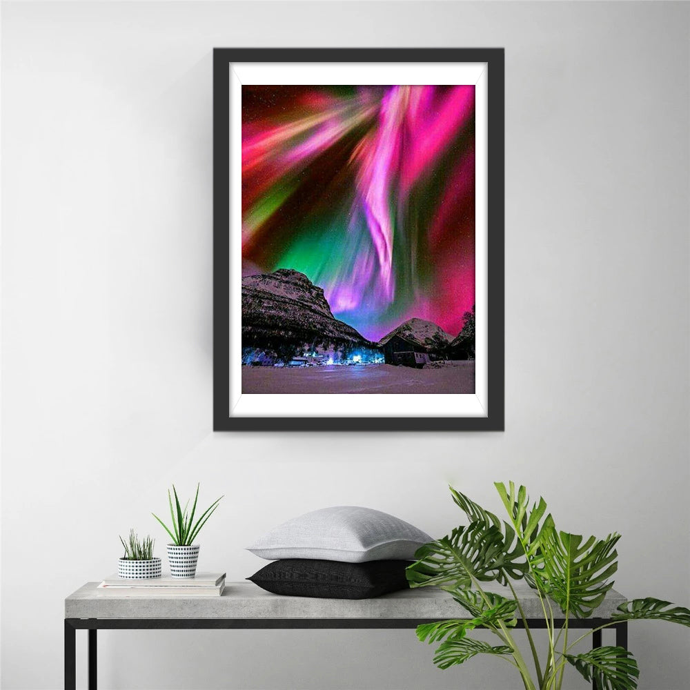 Betoverende Poollichtdans Rond de Sneeuwbergen Diamond Painting