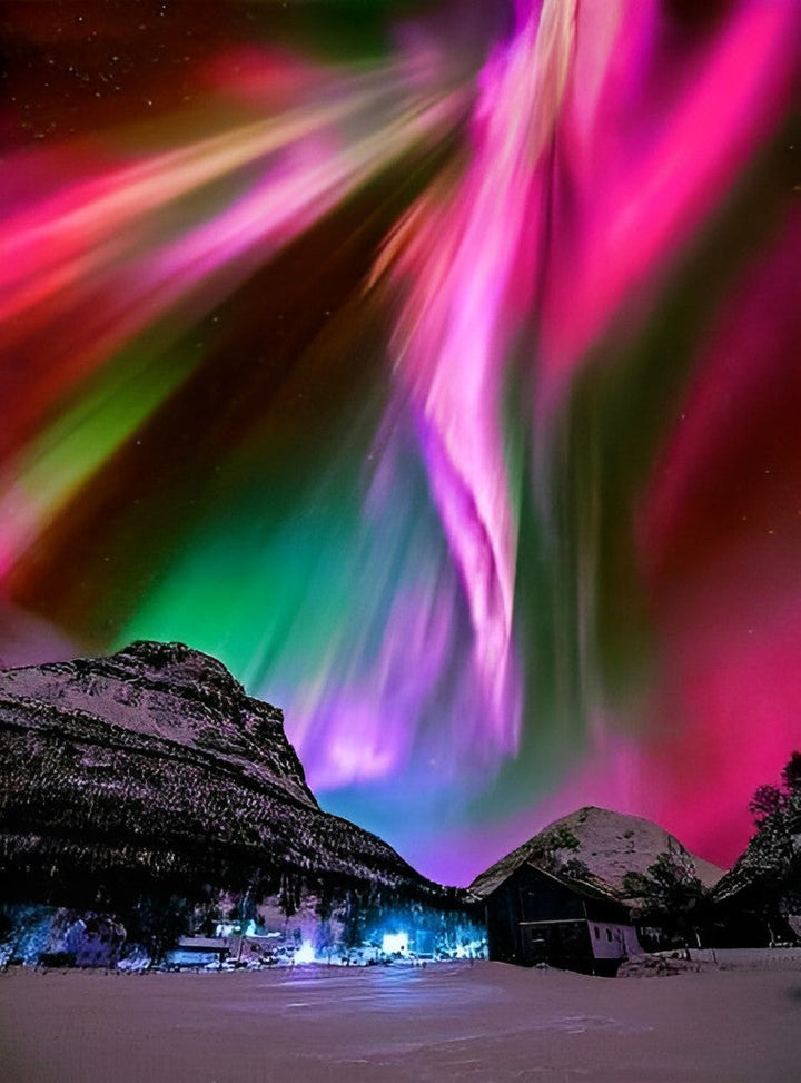 Betoverende Poollichtdans Rond de Sneeuwbergen Diamond Painting