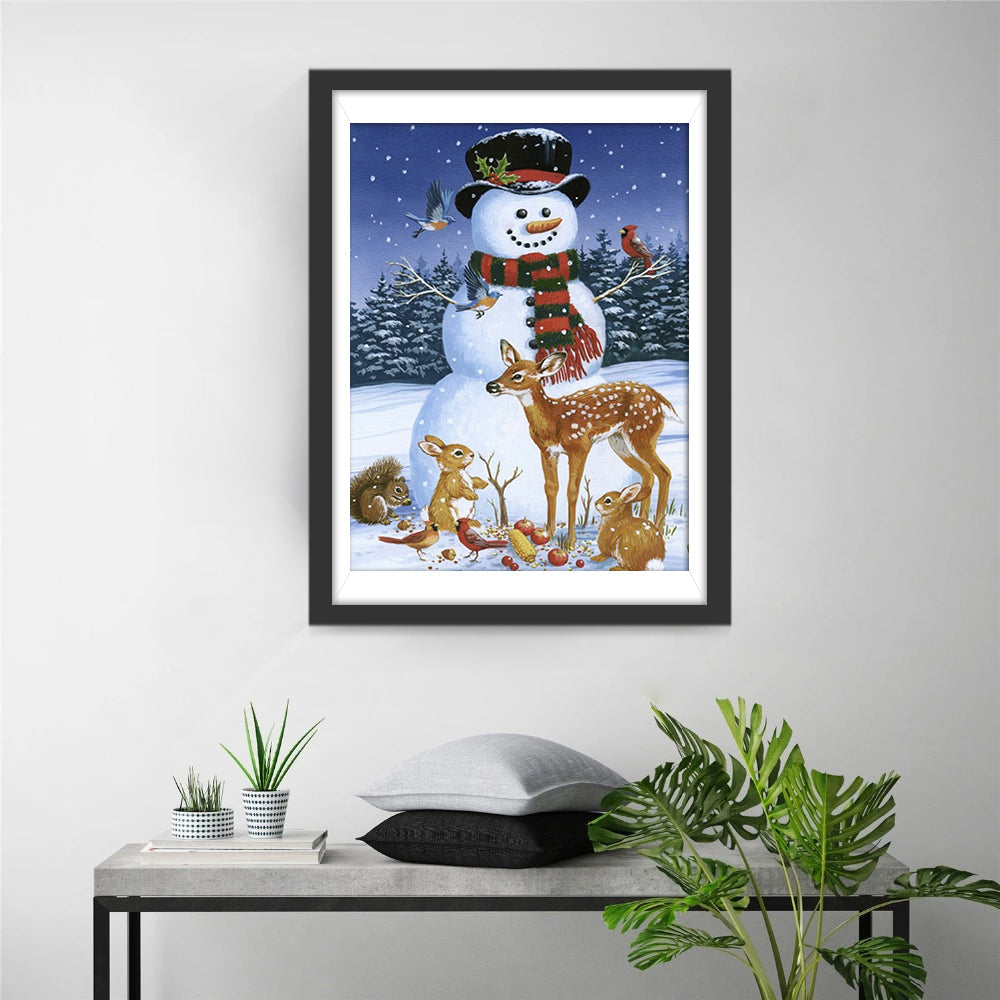 Blijde Sneeuwman en Vriendelijke Dieren Diamond Painting