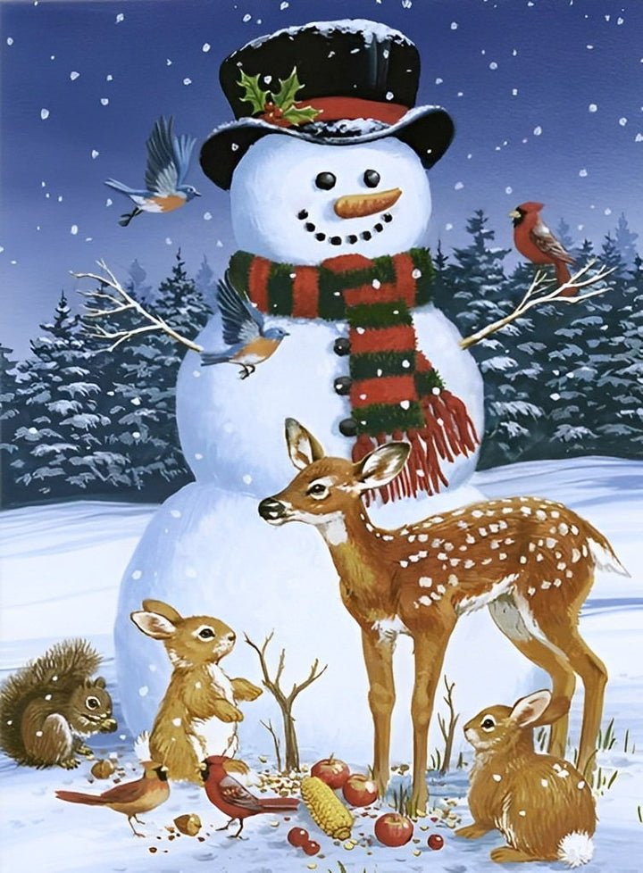 Blijde Sneeuwman en Vriendelijke Dieren Diamond Painting