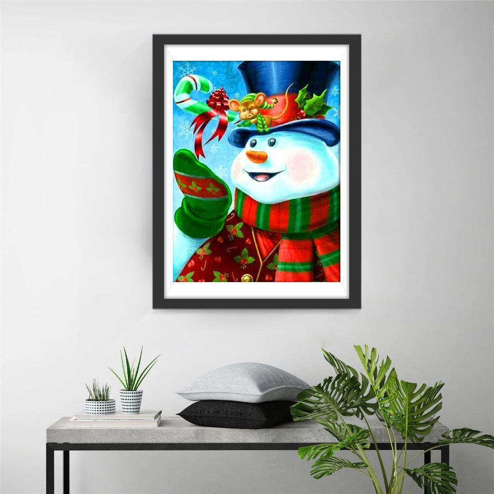 Blijde Sneeuwpop met Kerstmuts Diamond Painting