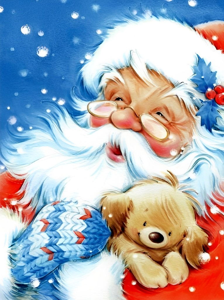 Blijmoedige Kerstman met Schattig Pluizig Diertje Diamond Painting