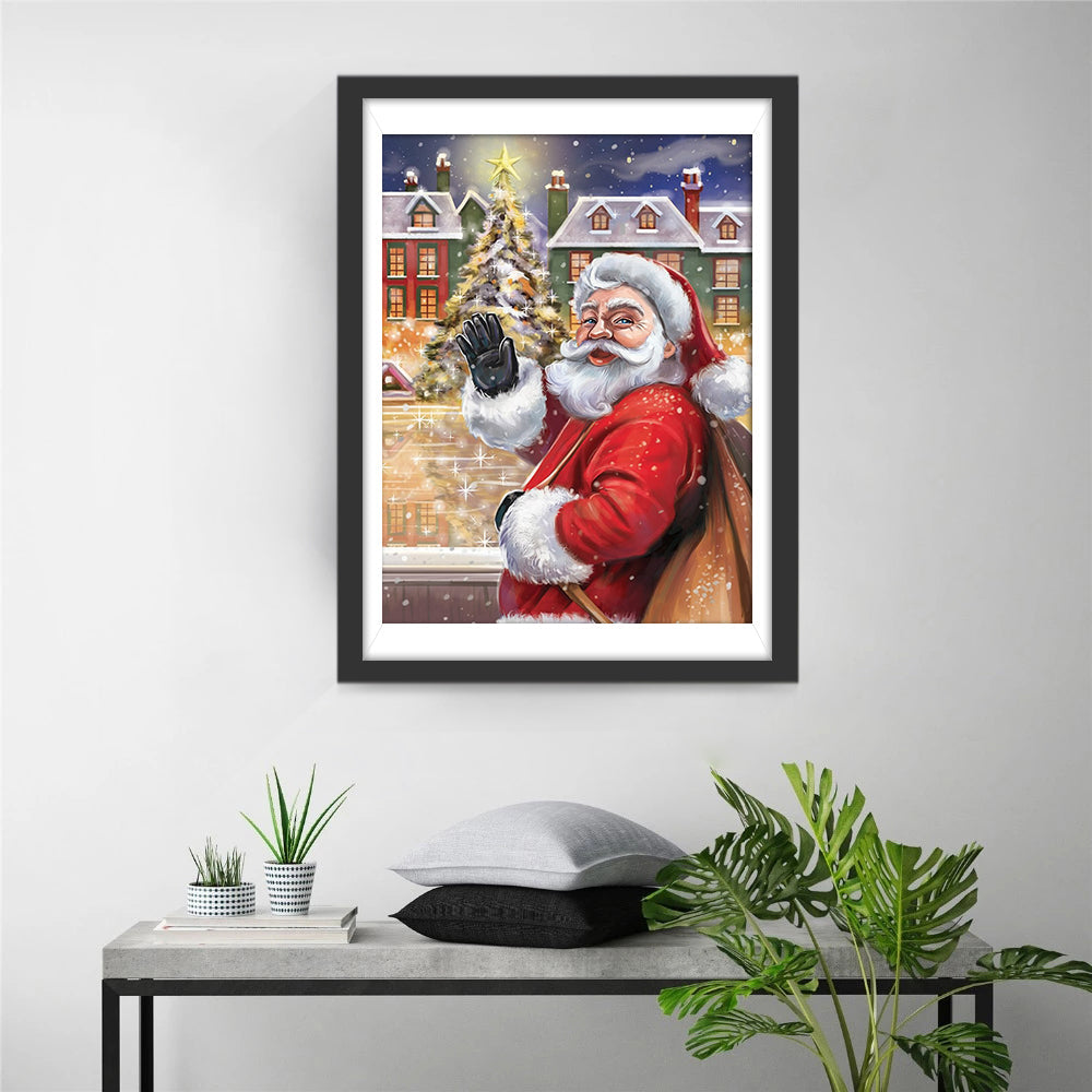 Blijmoedige Kerstman naast Schitterende Kerstboom Diamond Painting