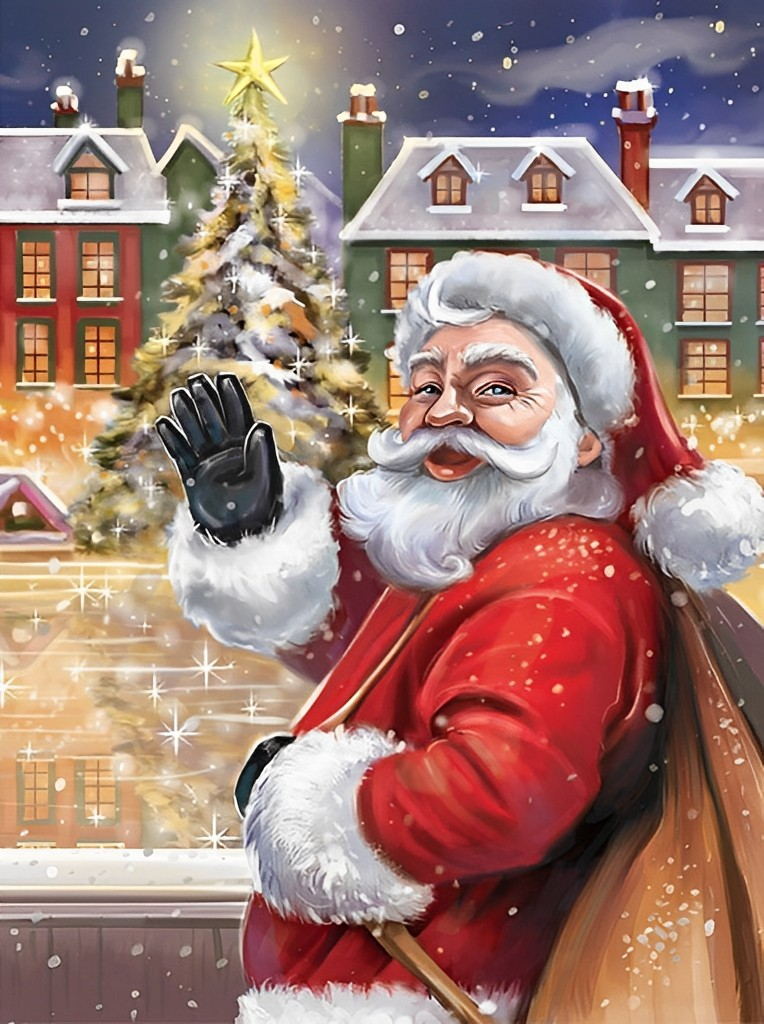 Blijmoedige Kerstman naast Schitterende Kerstboom Diamond Painting