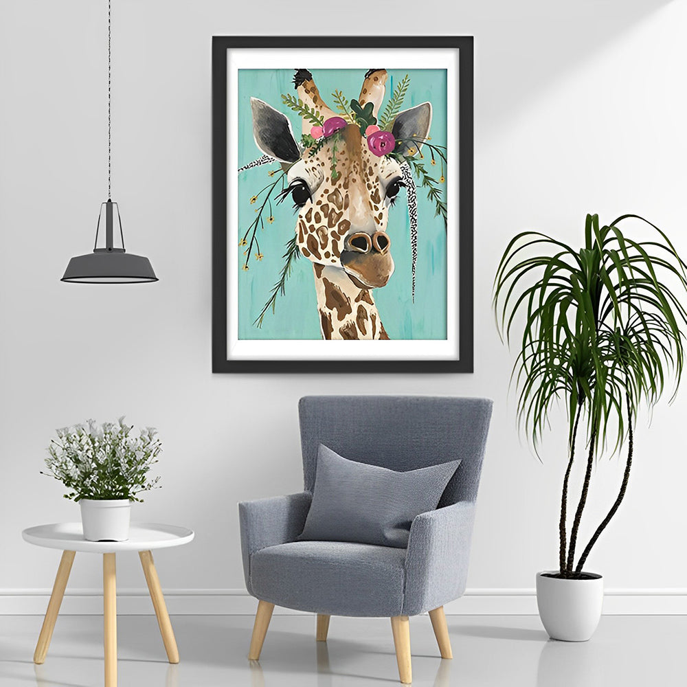 Cartoon Giraffe met een Krans op zijn Hoofd Diamond Painting