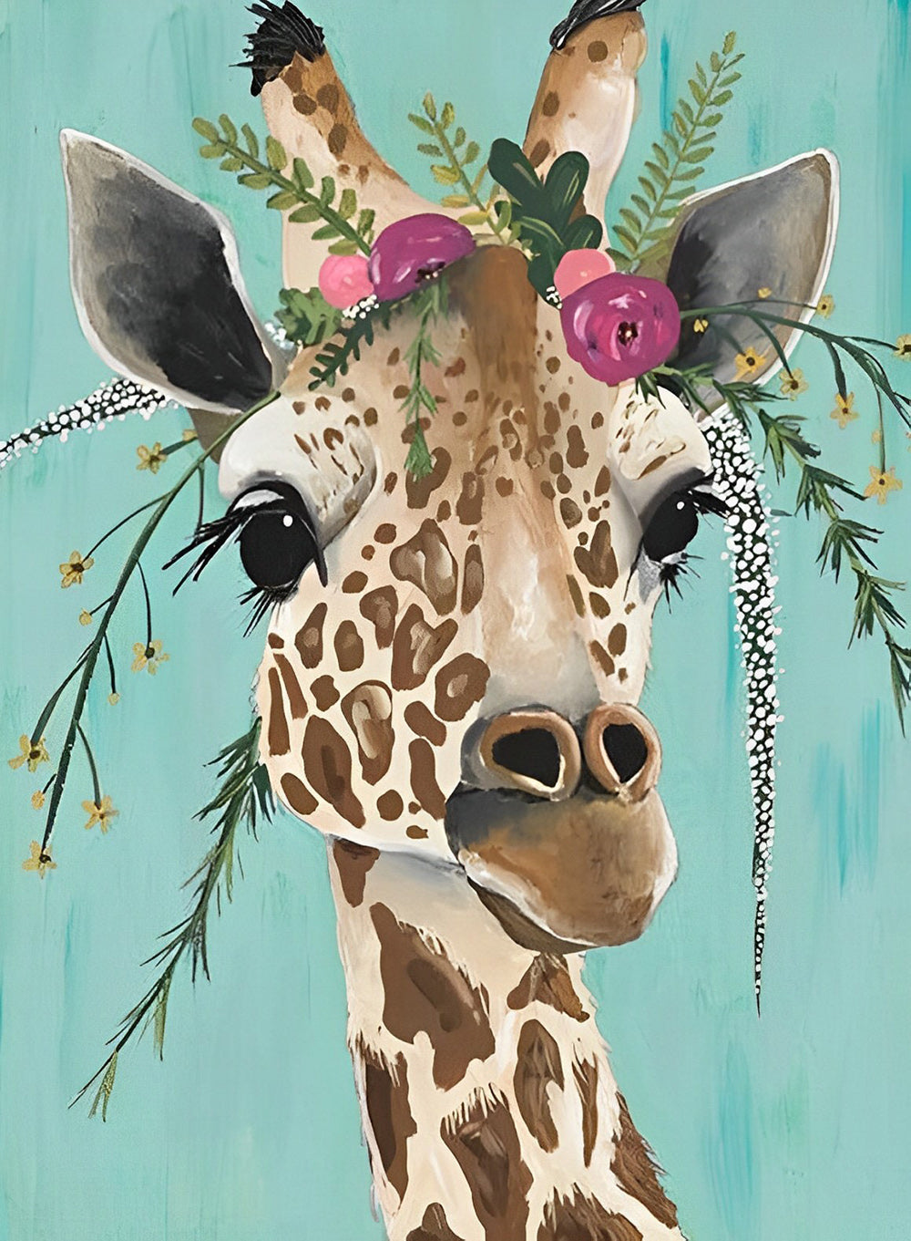 Cartoon Giraffe met een Krans op zijn Hoofd Diamond Painting