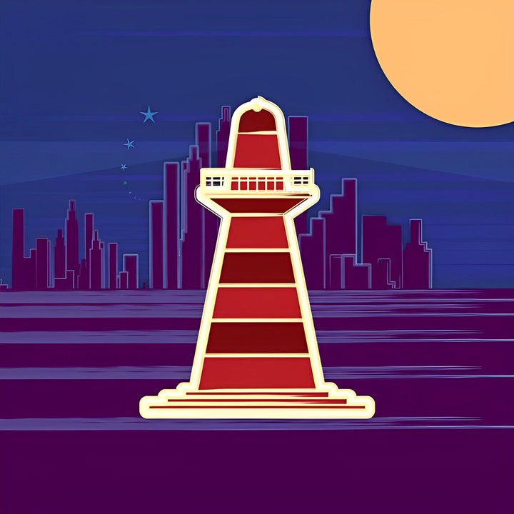 Contrast tussen Stad en Vuurtoren in de Avond Diamond Painting