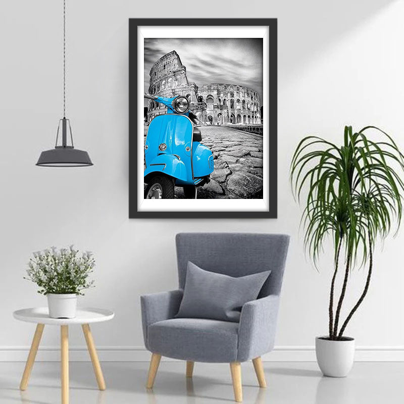 De Blauwe Scooter voor het Colosseum Diamond Painting