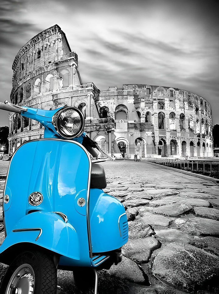 De Blauwe Scooter voor het Colosseum Diamond Painting