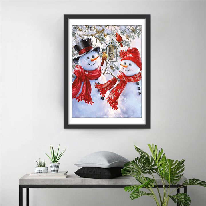 De Blijde Sneeuwpoppen en Hun Wintertafereel Diamond Painting