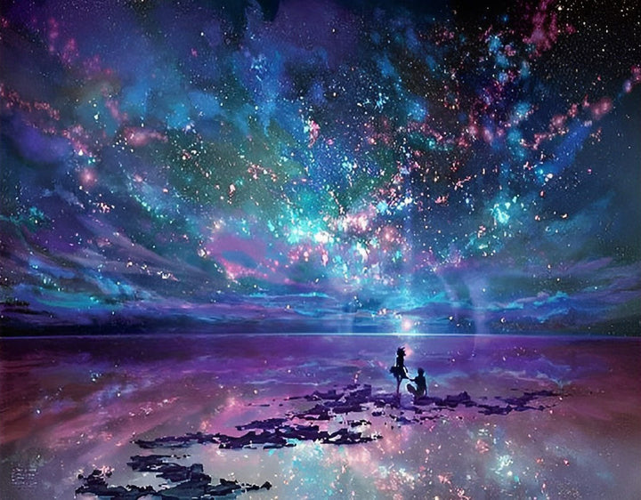 De Intieme Verbinding van Mens en Kosmos in het Kleurrijke Sterrenlicht Diamond Painting