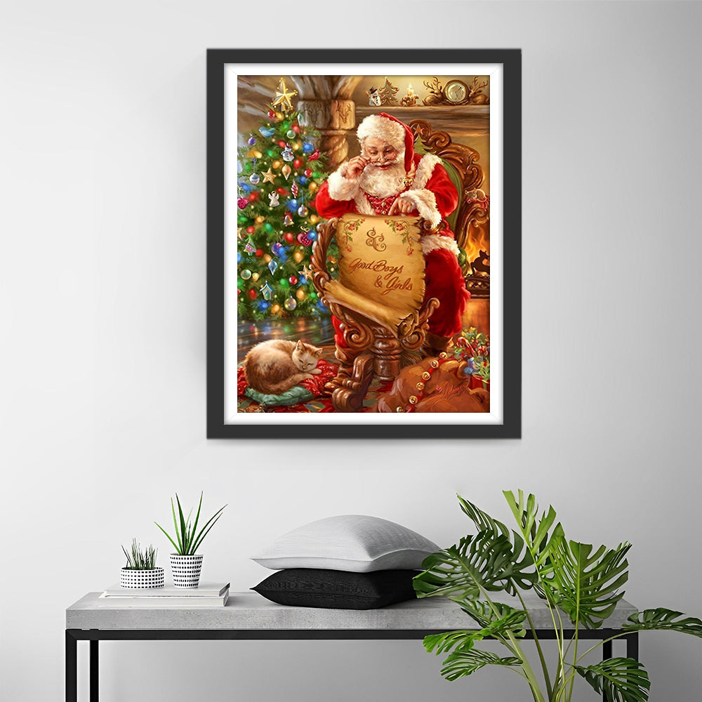 De Kerstman die aan het Lezen is Diamond Painting
