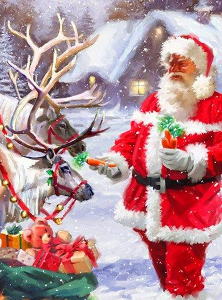 De Kerstman die Zijn Rendieren Wortels Voert Diamond Painting