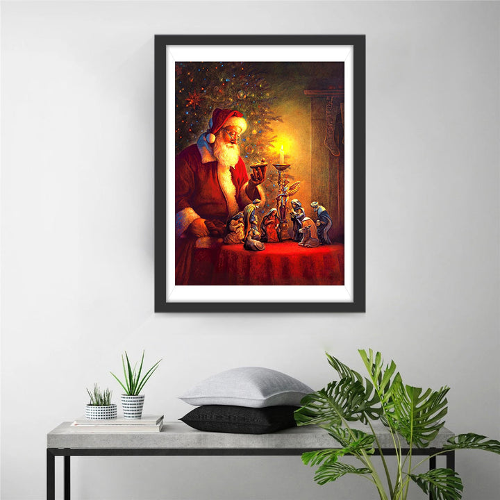 De Kerstman en het Heilige Kersttafereel Diamond Painting