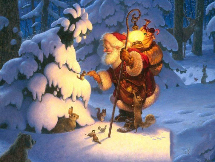 De Kerstman in de Sneeuw met Dieren Diamond Painting