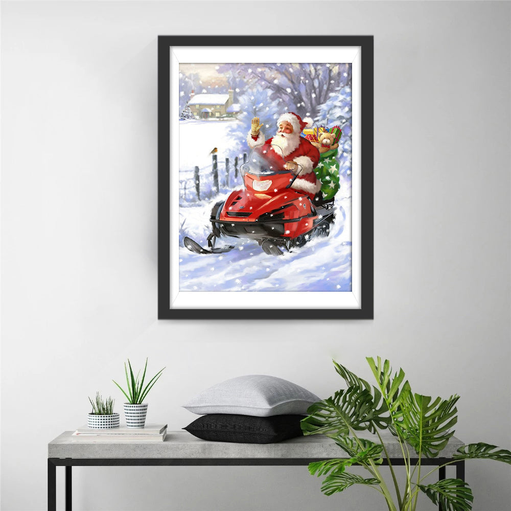 De Kerstman in een Rode Auto met Cadeautjes Diamond Painting