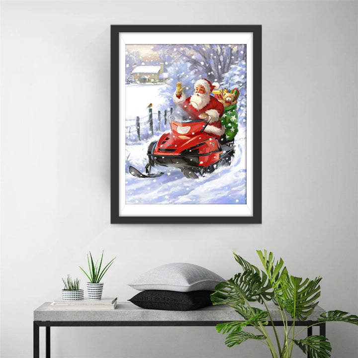 De Kerstman in een Rode Auto met Cadeautjes Diamond Painting