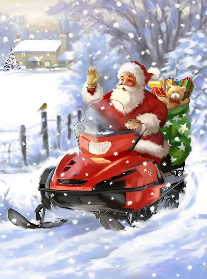 De Kerstman in een Rode Auto met Cadeautjes Diamond Painting