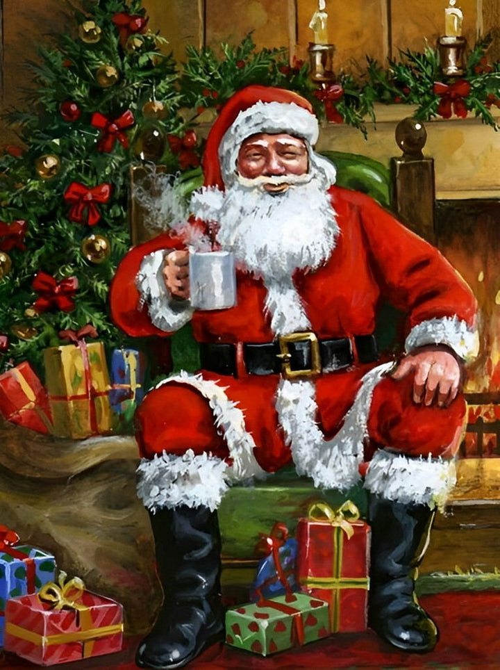De Kerstman met een Warm Drankje Diamond Painting