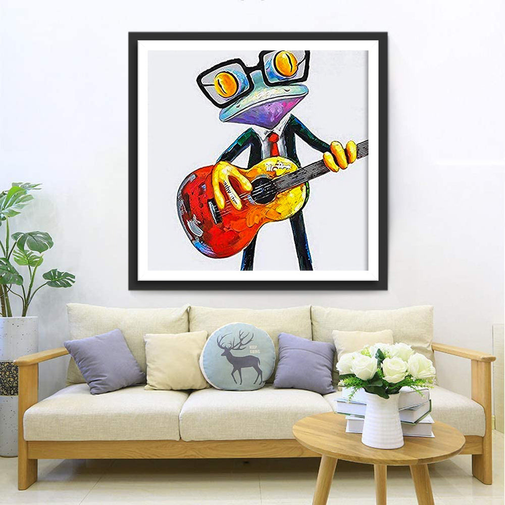De Kikker met Bril en Gitaar Diamond Painting