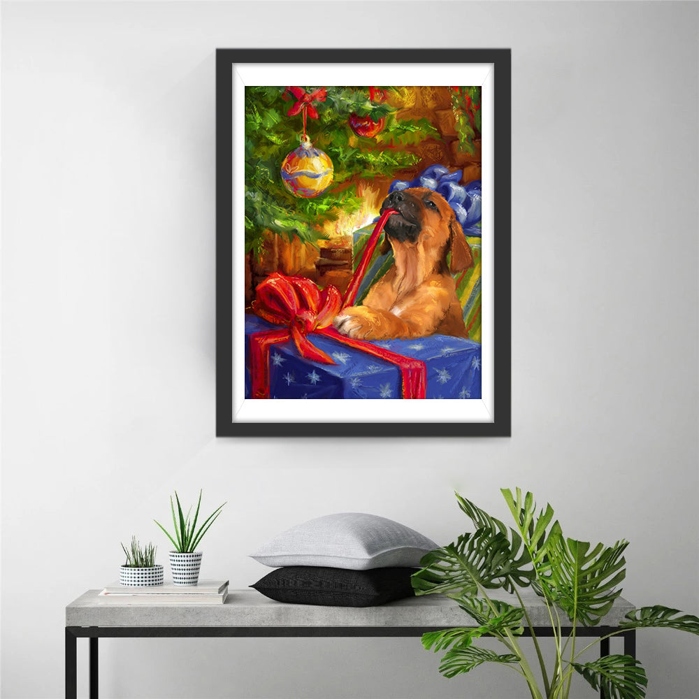 De Leuke Hond en het Kerstcadeau Diamond Painting