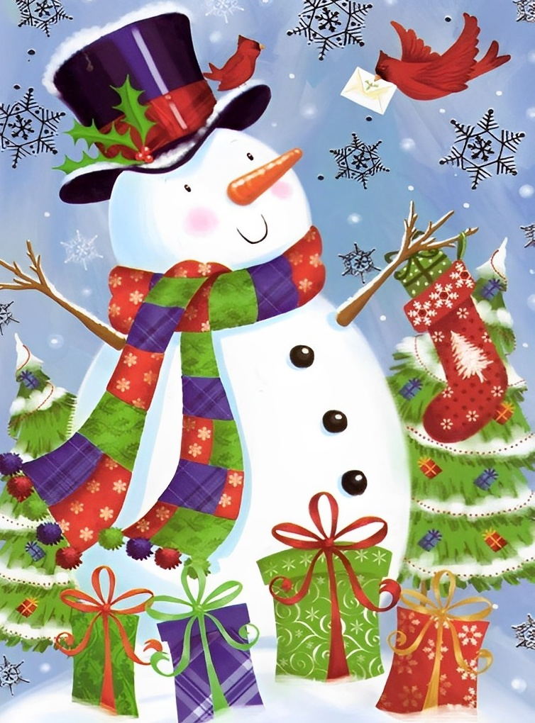 De Lieve Sneeuwpop en Zijn Cadeautjes Diamond Painting