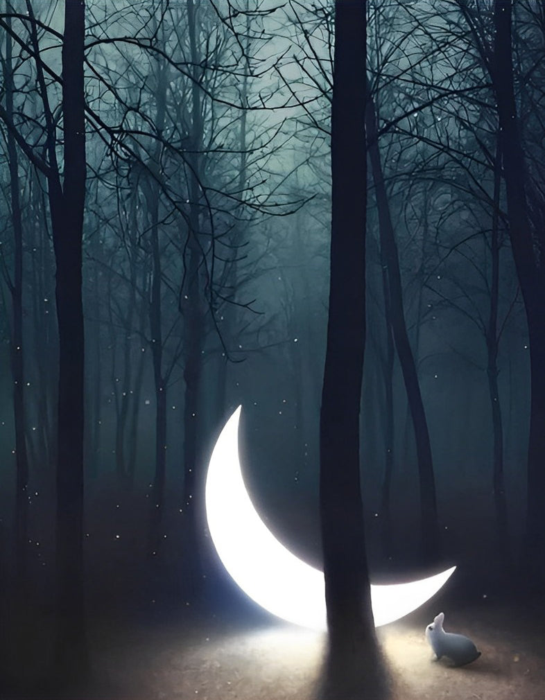 De Magische Sfeer van de Maan in het Donkere Woud Diamond Painting