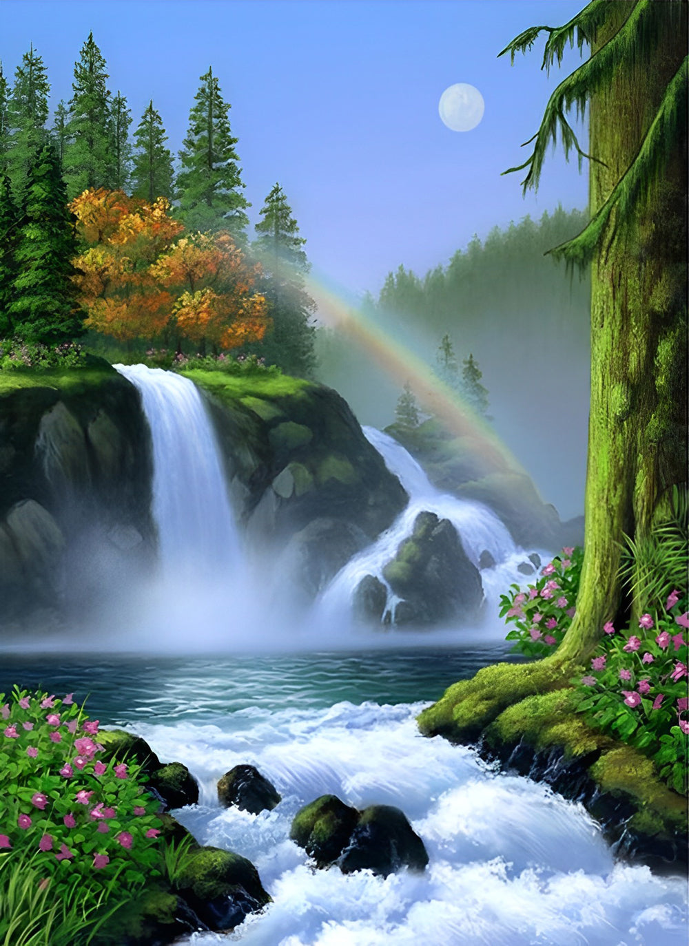 De Prachtige Waterval en de Kleurrijke Regenboog Diamond Painting