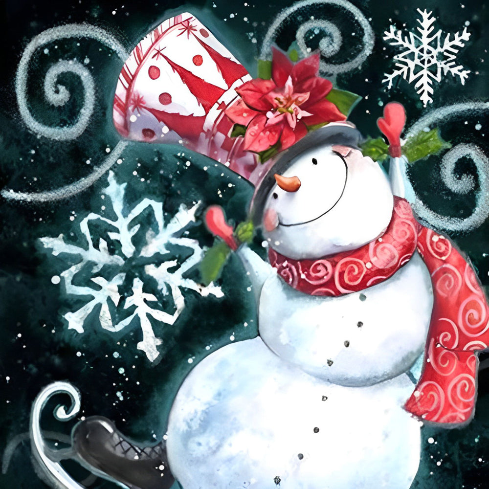 De Schattige Sneeuwman in Kerststijl met Rode Muts en Sjaal Diamond Painting