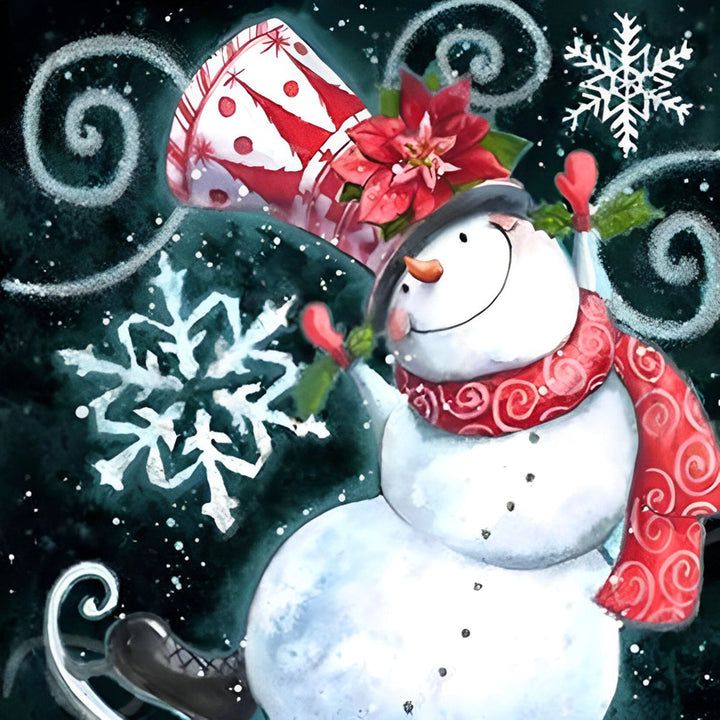 De Schattige Sneeuwman in Kerststijl met Rode Muts en Sjaal Diamond Painting