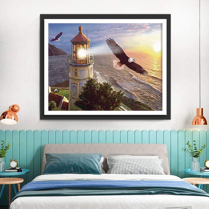 De Schitterende Vuurtoren tegen Zonsopgang Diamond Painting