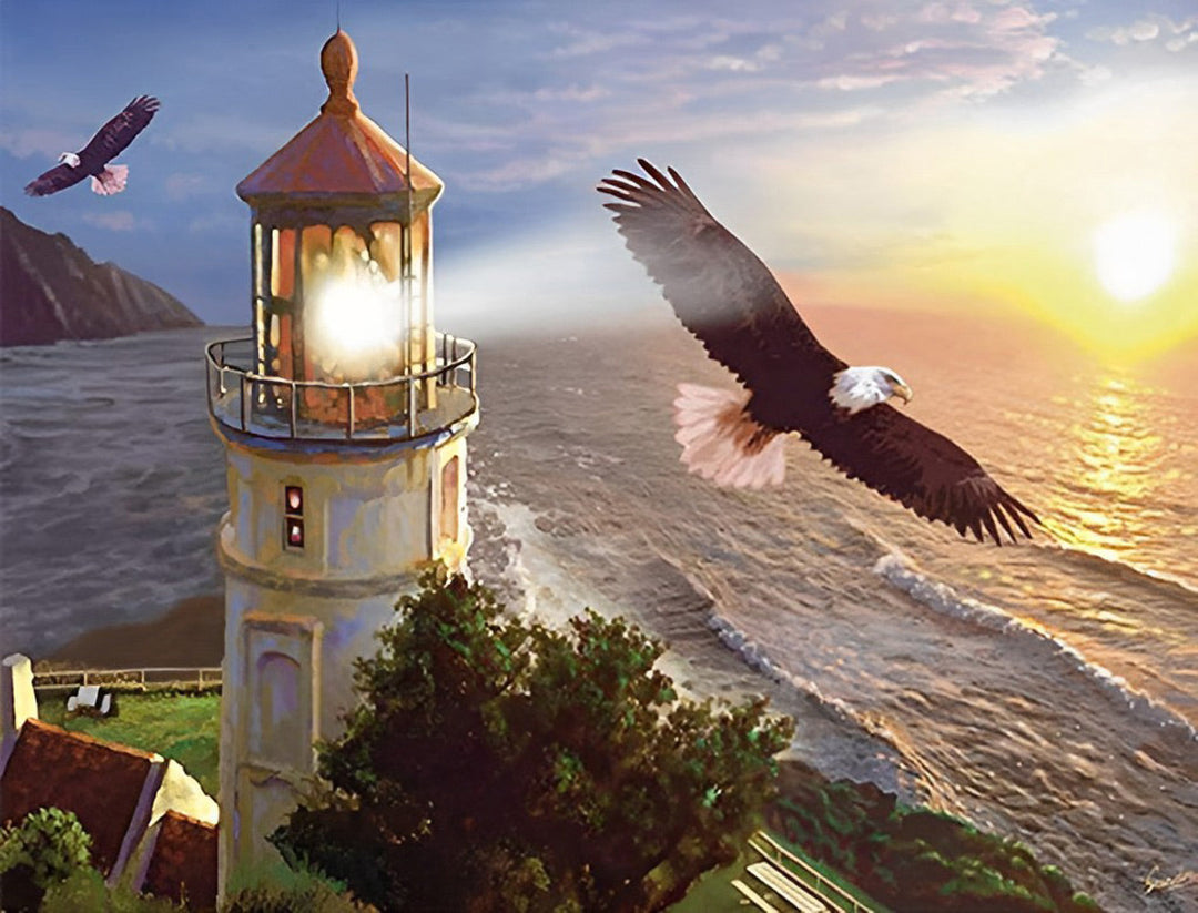 De Schitterende Vuurtoren tegen Zonsopgang Diamond Painting