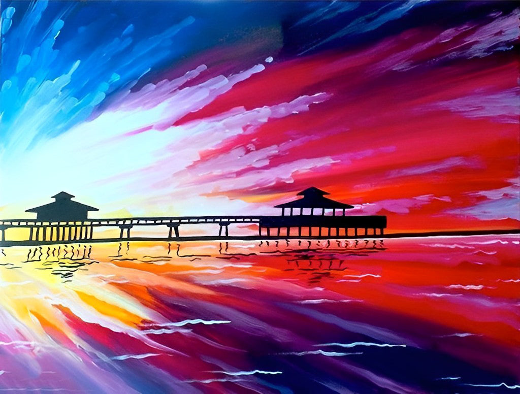 De Serene Schoonheid van de Pier in Kleurrijk Licht Diamond Painting