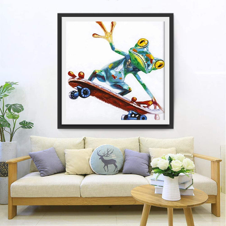 De Skateboardende Kikker Diamond Painting