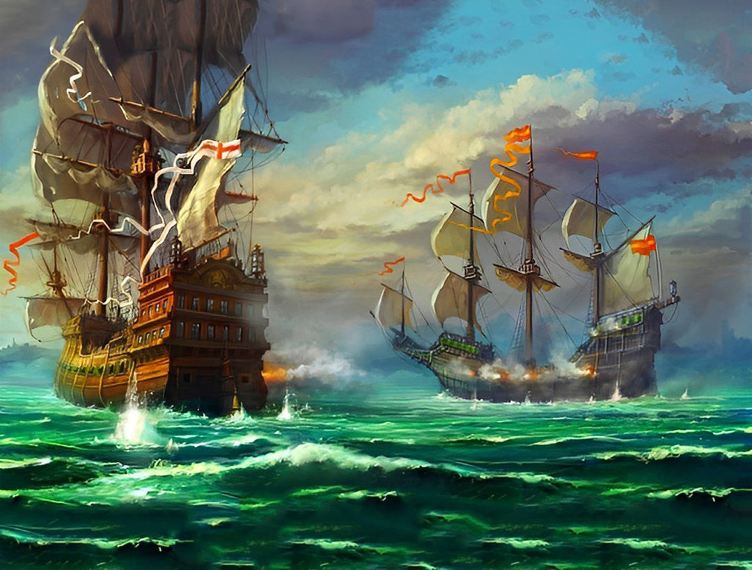 De Strijdbare Schepen in de Golven Diamond Painting