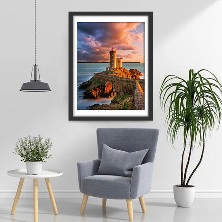 De Vuurtoren als Stille Wachter bij de Glimmende Zee Diamond Painting