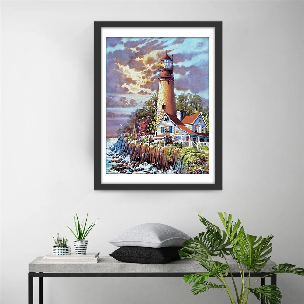 De Vuurtoren bij Zonsondergang Diamond Painting