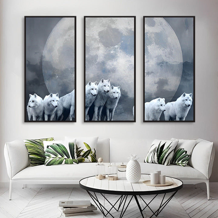 De Witte Wolven onder de Volle Maan 3 Platen Diamond Painting