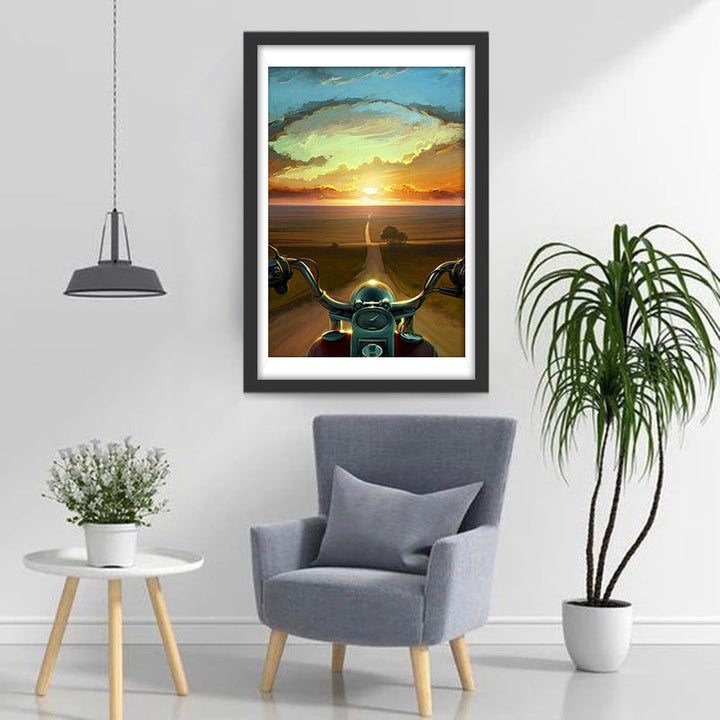 De Zonsondergang-Tocht vanuit de Motorview Diamond Painting