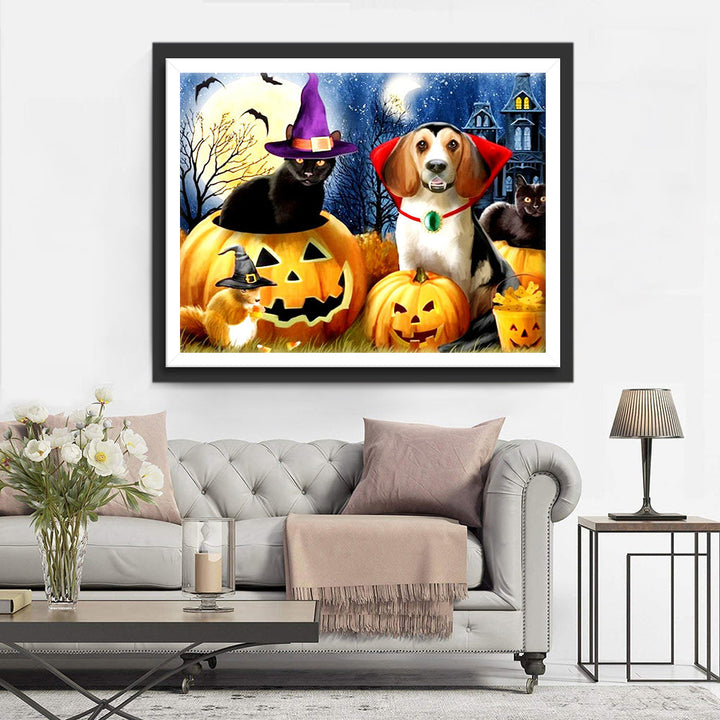 Dieren bij Halloween-pompoenen Diamond Painting