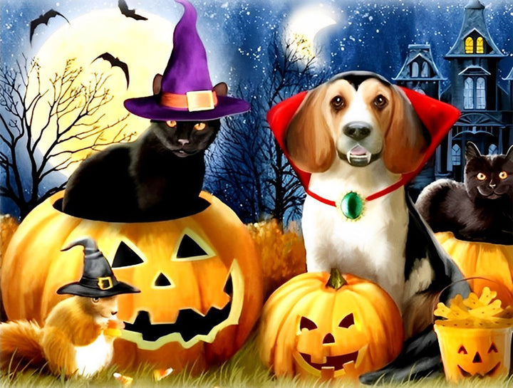 Dieren bij Halloween-pompoenen Diamond Painting