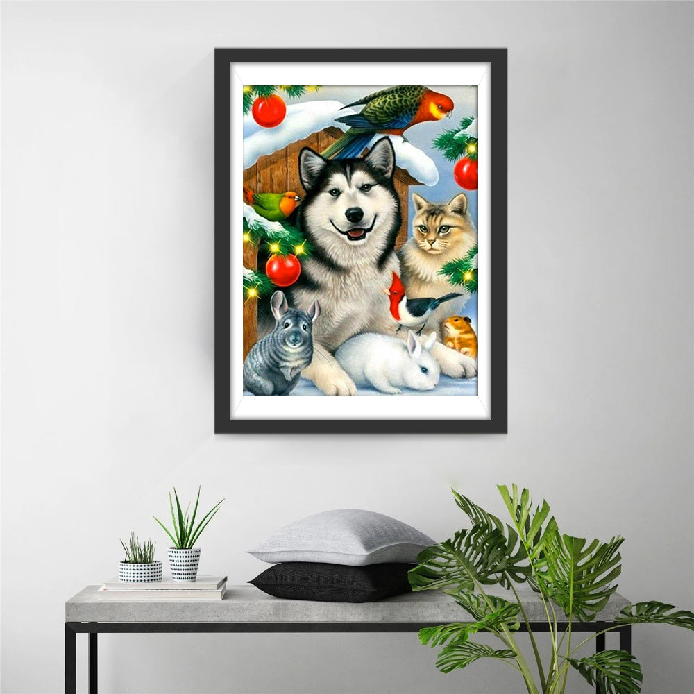 Dieren bij Kerstversiering Diamond Painting