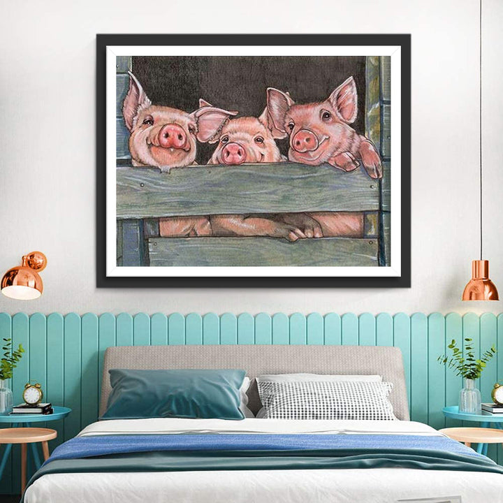 Drie Gelukkige Varkens Diamond Painting