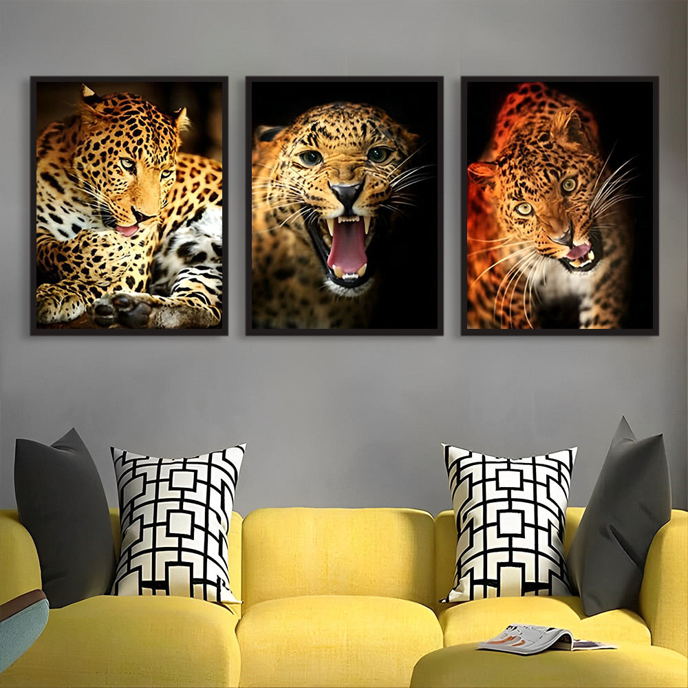 Drie Luipaarden met Verschillende Gevoelens Diamond Painting