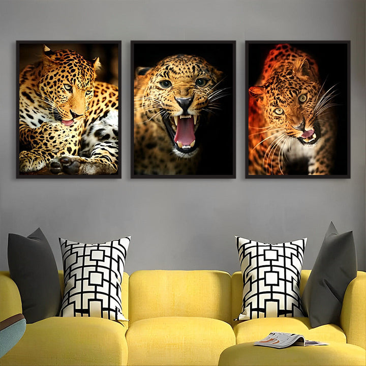 Drie Luipaarden met Verschillende Gevoelens Diamond Painting