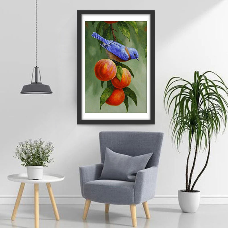 Drie Perziken en een Blauwe Vogel Diamond Painting