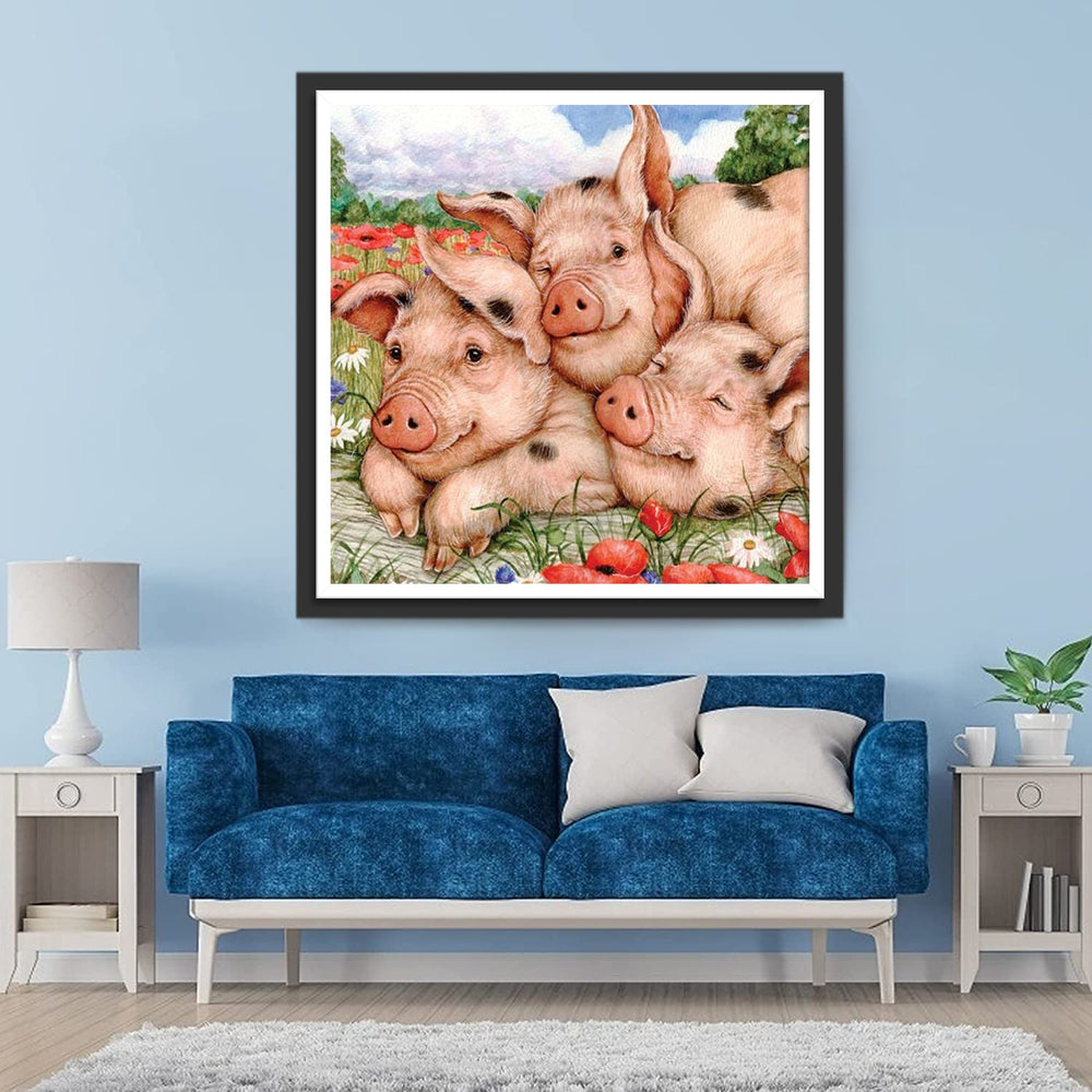 Drie Varkens Naast elkaar Diamond Painting