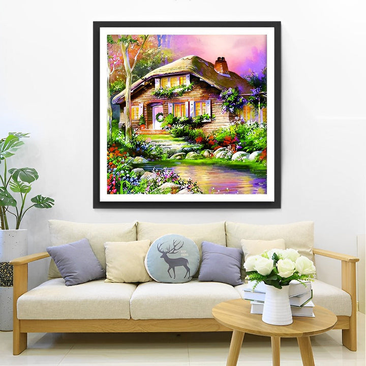 Dromerig Beeld van Huis en Tuin Diamond Painting