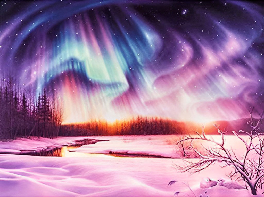 Dromerig Kleurenspel van Aurora boven Sneeuwwereld Diamond Painting