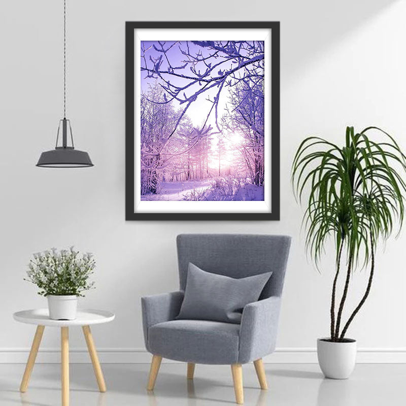 Dromerig Wintertaferel in Paarse Tinten Diamond Painting